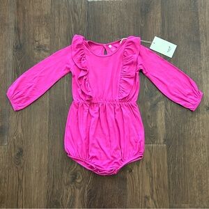 Kyte Long Sleeve Bubble Romper with Ruffles in Pink 4T
